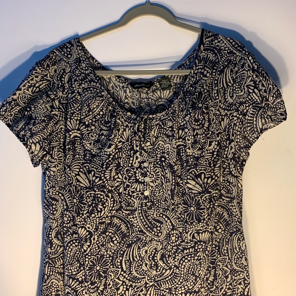 Eddie Bauer XXL Navy Pattern Dress With Navy slip